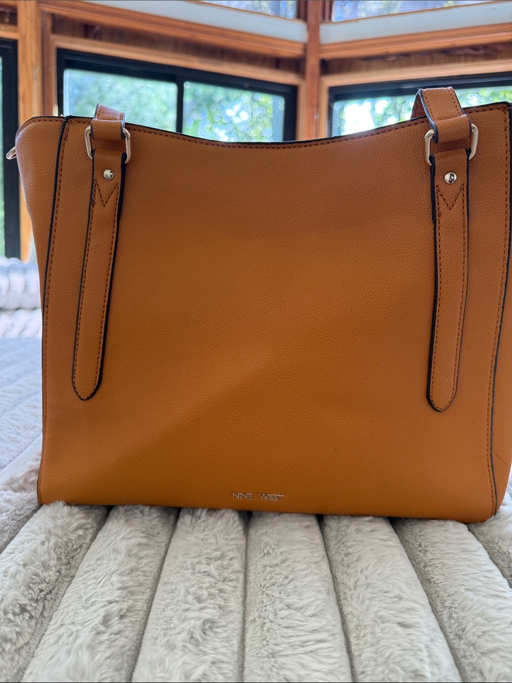 Nine West Cognac Pebbled Shoulder Tote
